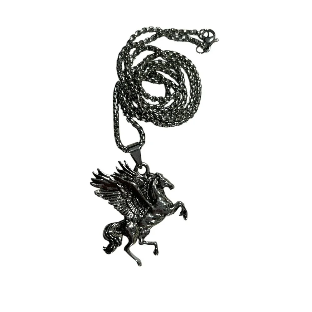 Silver Pegasus Winged Horse Pendant Necklace Greek‎ Mythology Box Chain Jewelry